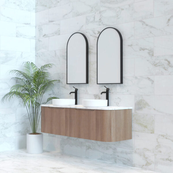 Bergen Solid Timber Double Bowl 1500mm Wall Hung Vanity with Carrara Stone Top