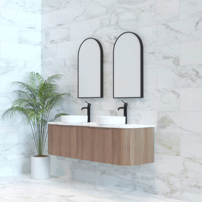 Bergen Solid Timber Double Bowl 1500mm Wall Hung Vanity with Carrara Stone Top