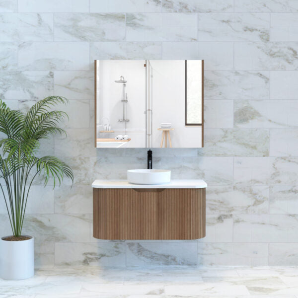 Bergen Solid Timber 900mm Wall Hung Vanity with Carrara Stone Top