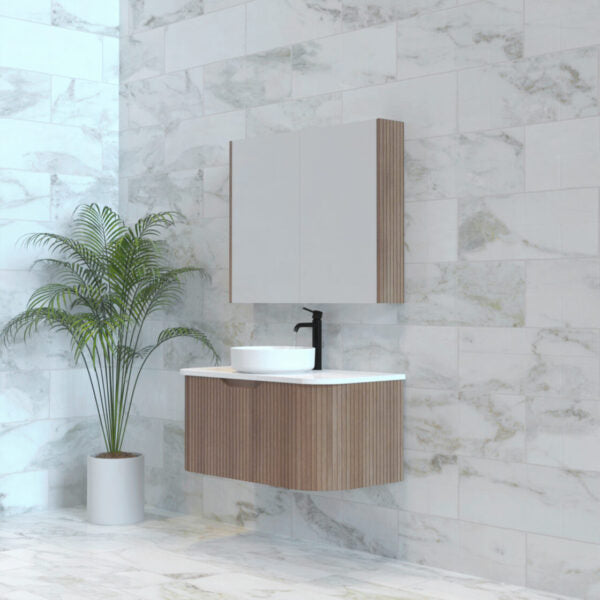 Bergen Solid Timber 900mm Wall Hung Vanity with Carrara Stone Top