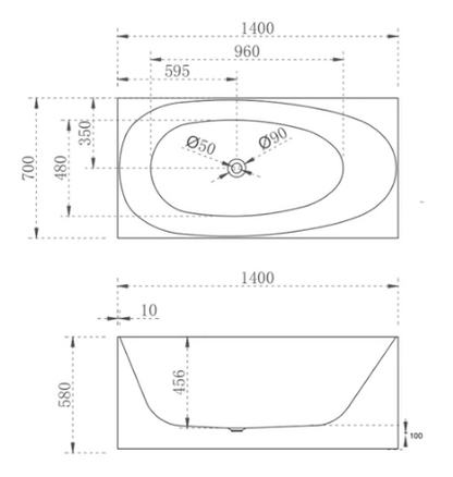 New multi square corner 1400mm (gloss white)