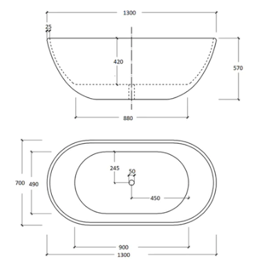 Egg shape bath 1300mm (matte white)