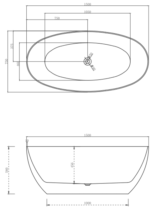 Egg shell bath 1500mm (matte white)