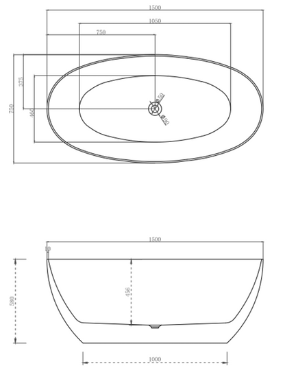 Egg shell bath 1500mm (matte white)