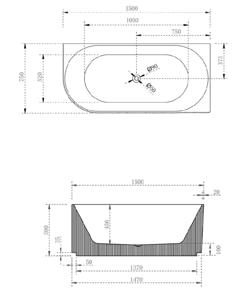 V-groove 1500mm right hand corner (matte white)
