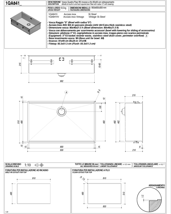 FLEXI SINK 800 X 420 WITH ACCESSORIES
