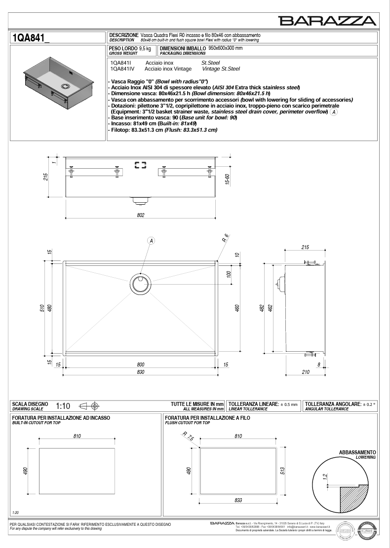 FLEXI SINK 800 X 420 WITH ACCESSORIES
