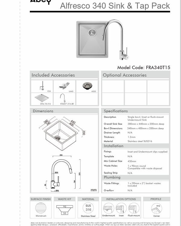FRA340 SINK + DTA18-316 + 517000