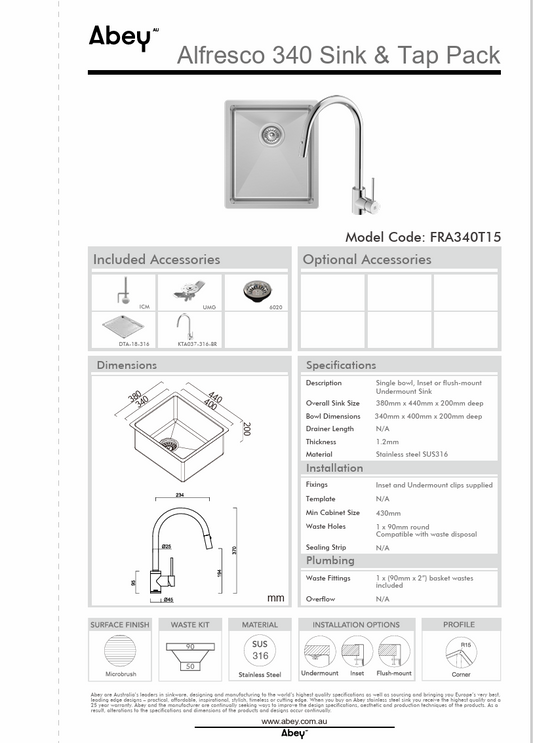 FRA340 SINK + DTA18-316 + 517000