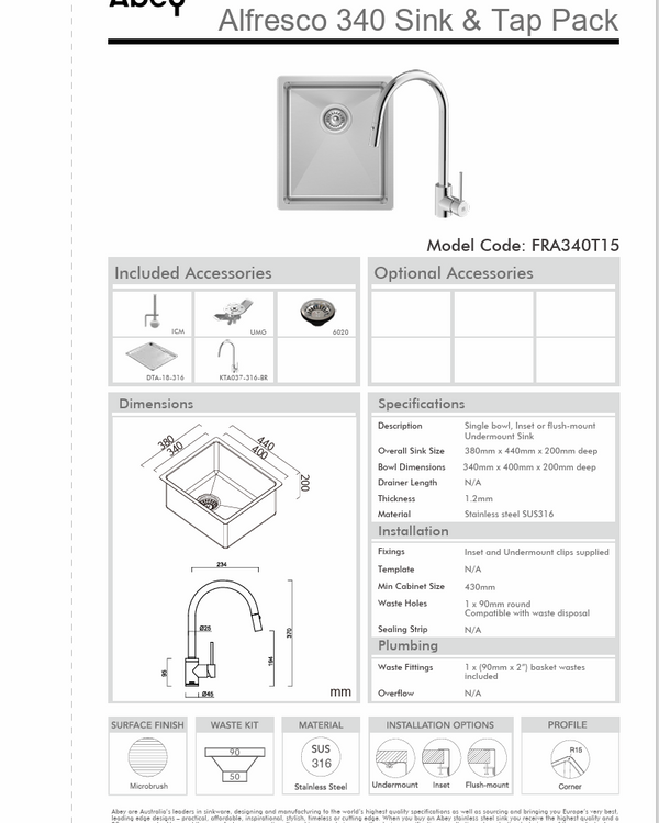FRA340 SINK + DTA18-316 + KTA037-316-BR