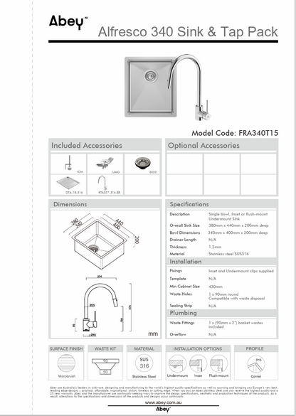 FRA340 SINK + DTA18-316 + KTA037-316-BR