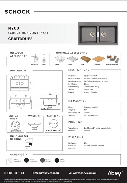 HORIZONT N200 POLARIS DOUBLE BOWL SINK