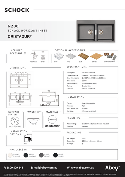 HORIZONT N200 STONE DOUBLE BOWL SINK