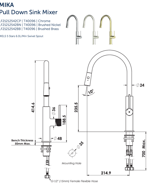 Mika Pull Down Sink Mixer - PVD Brushed Nickel