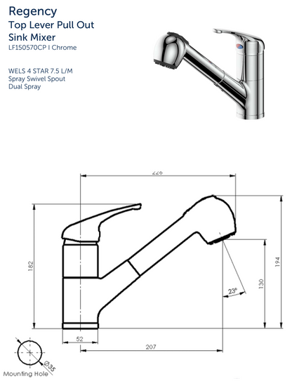 Regency Top Lever Pull Out Mixer - Chrome