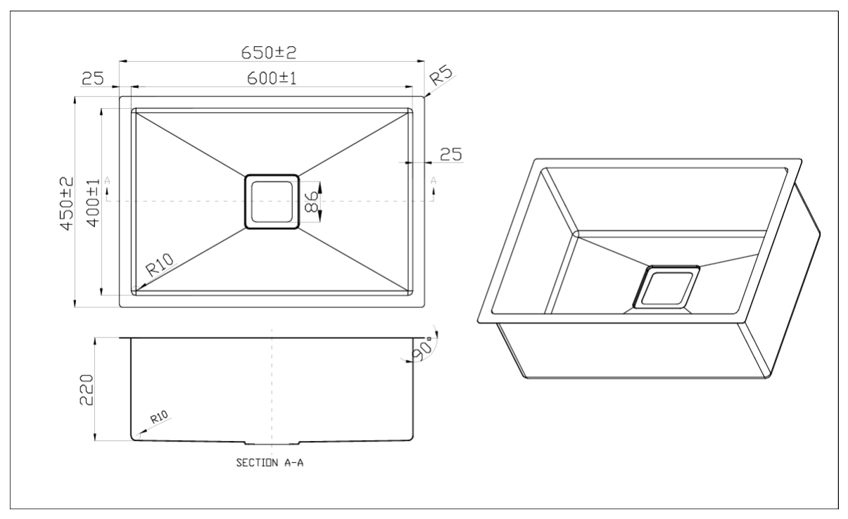 NANO GLAZE SCRATCH RESISTANT 650x450x220mm