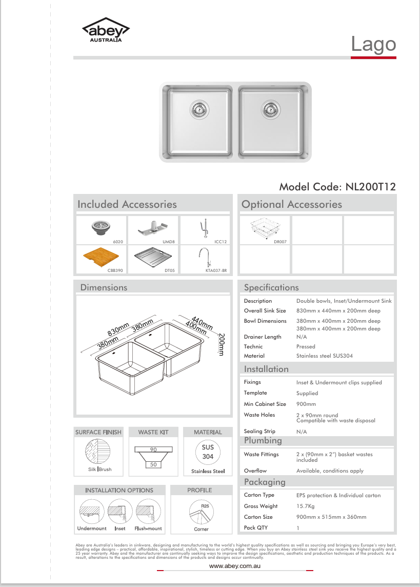 LAGO DBL BOWL + ACC + KTA037-BR
