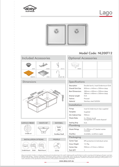 LAGO DBL BOWL + ACC + KTA037-BR