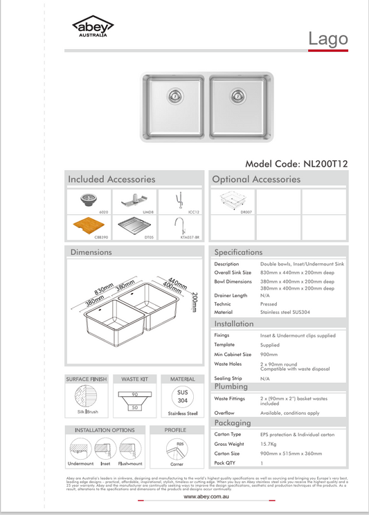 LAGO DBL BOWL + ACC + KTA037-BR