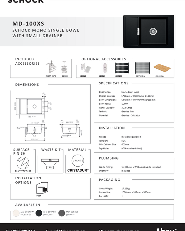 MONO SINGLE BOWL SMALL DRAINER STONE