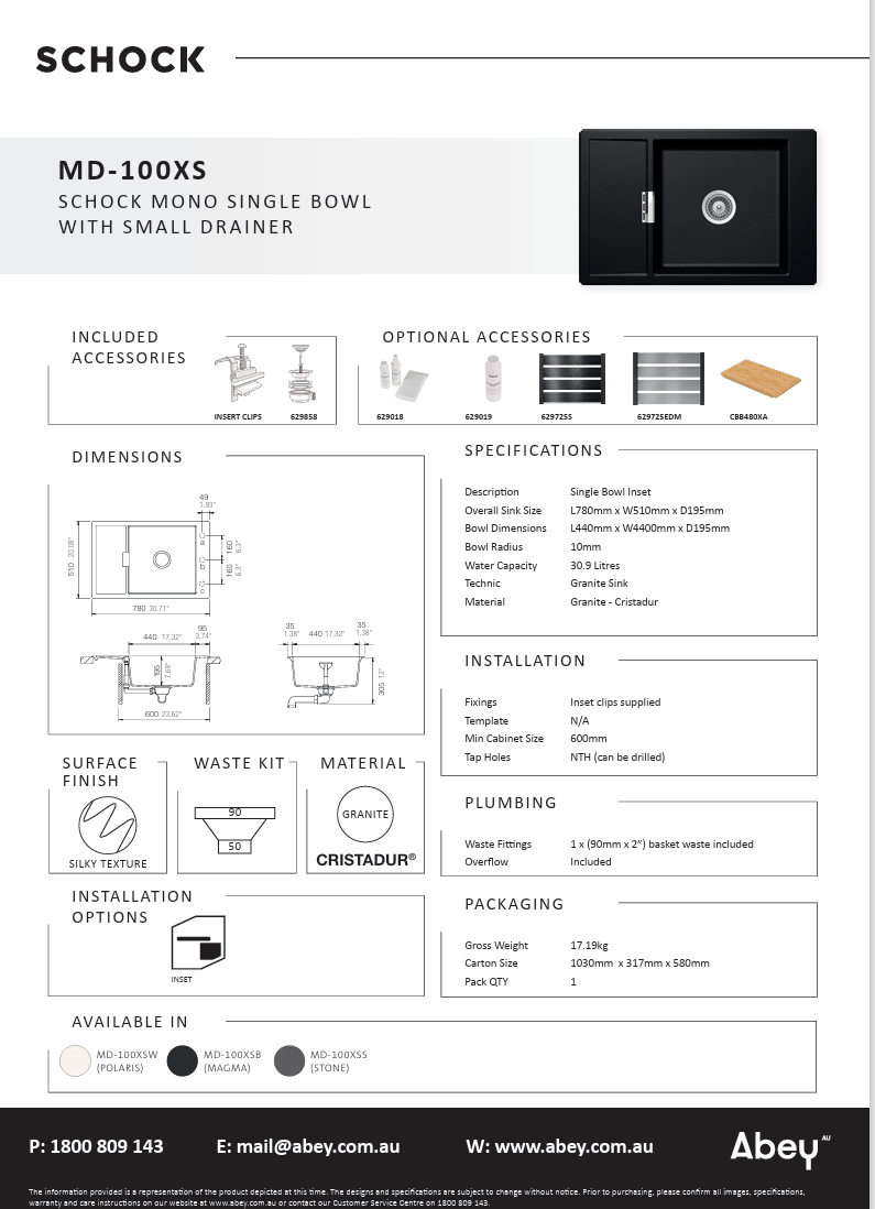 MONO SINGLE BOWL SMALL DRAINER SINK MAGMA