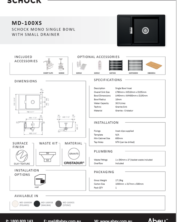 MONO SINGLE BOWL SMALL DRAINER SINK MAGMA
