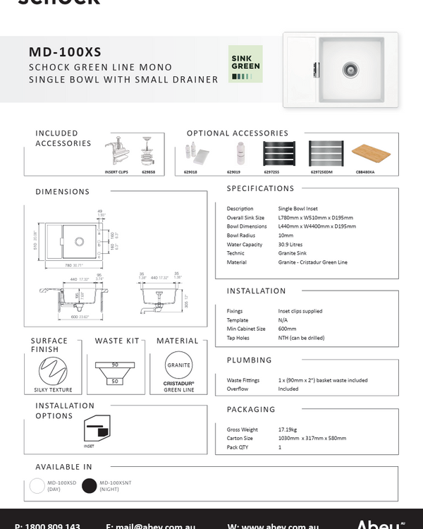 MONO SINGLE BOWL SMALL DRAINER DAY