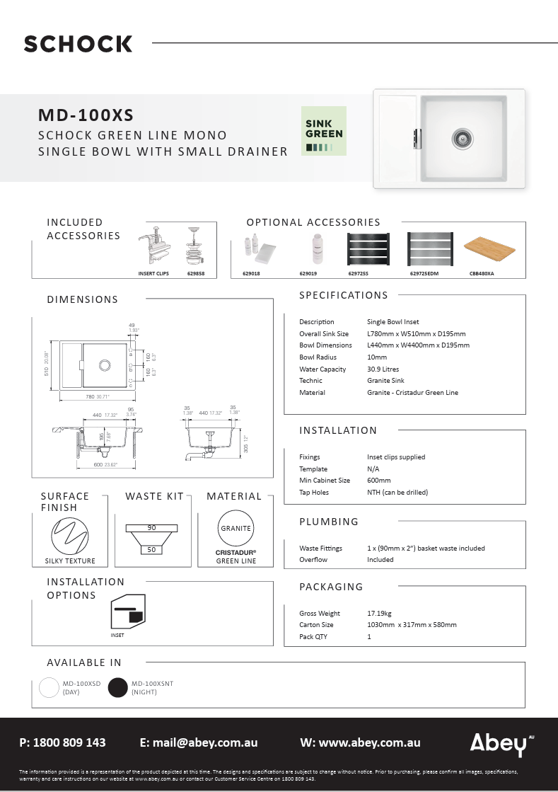 MONO SINGLE BOWL SMALL DRAINER DAY