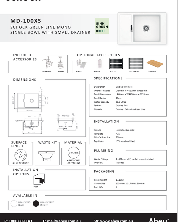 MONO SINGLE BOWL SINK WHITE