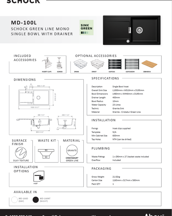 MONO SINGLE BOWL SINK - NIGHT