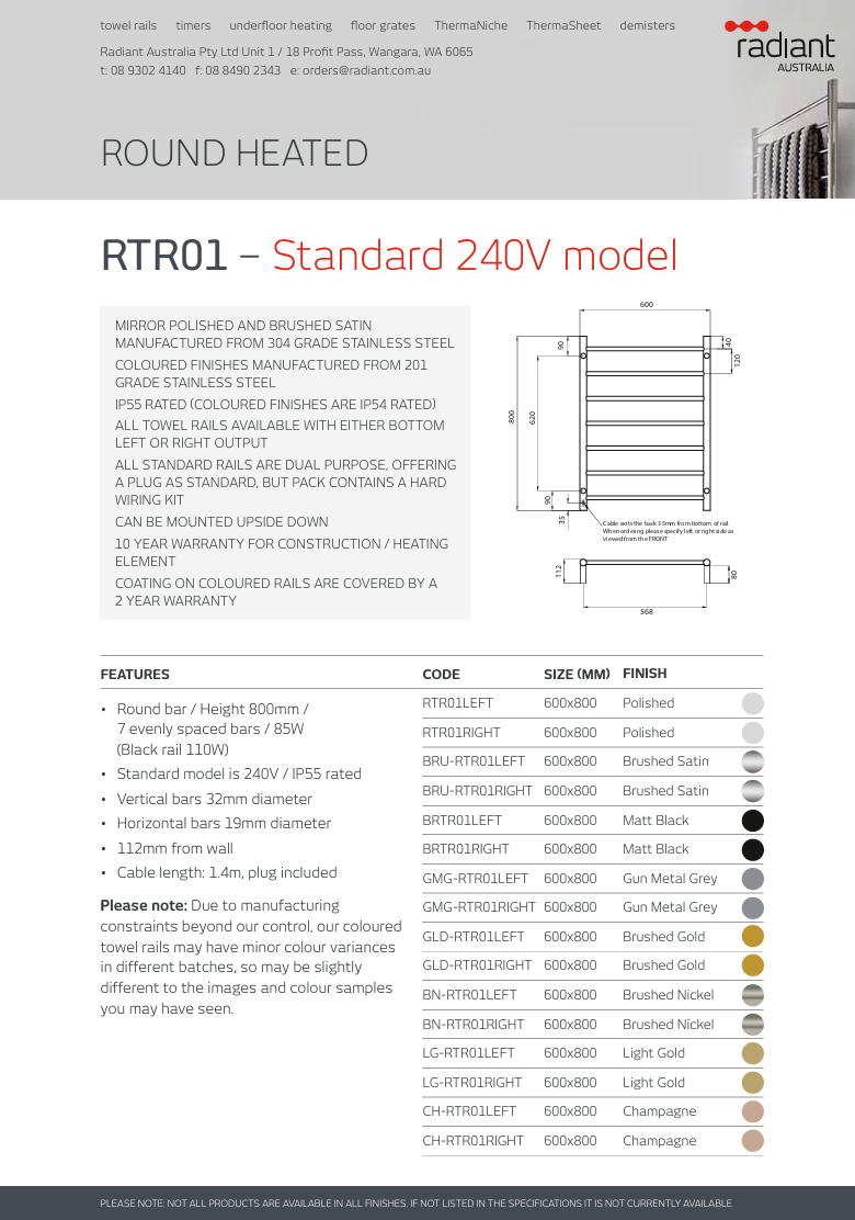 Oil Rubbed Bronze 600 x 800mm Rnd Heated Towel Rail LEFT