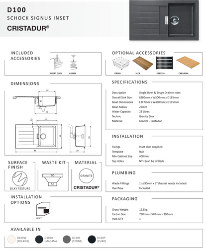 SIGNUS D100 STONE SINGLE BOWL SINK