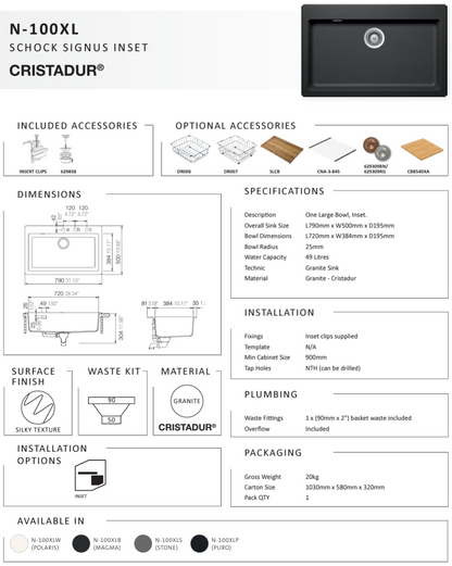 SIGNUS POLARIS SINGLE BOWL SINK
