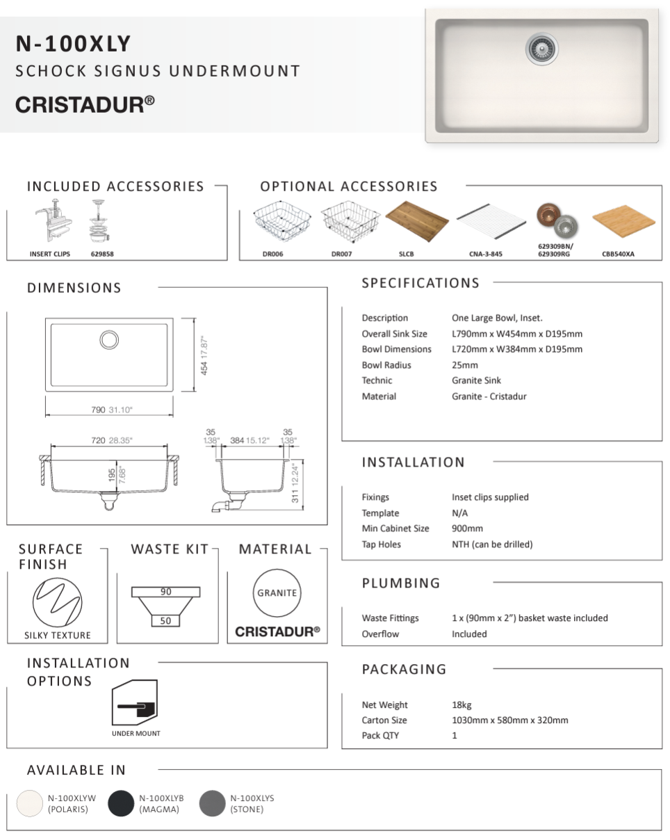 SIGNUS STONE SINGLE BOWL SINK UNDERMOUNT