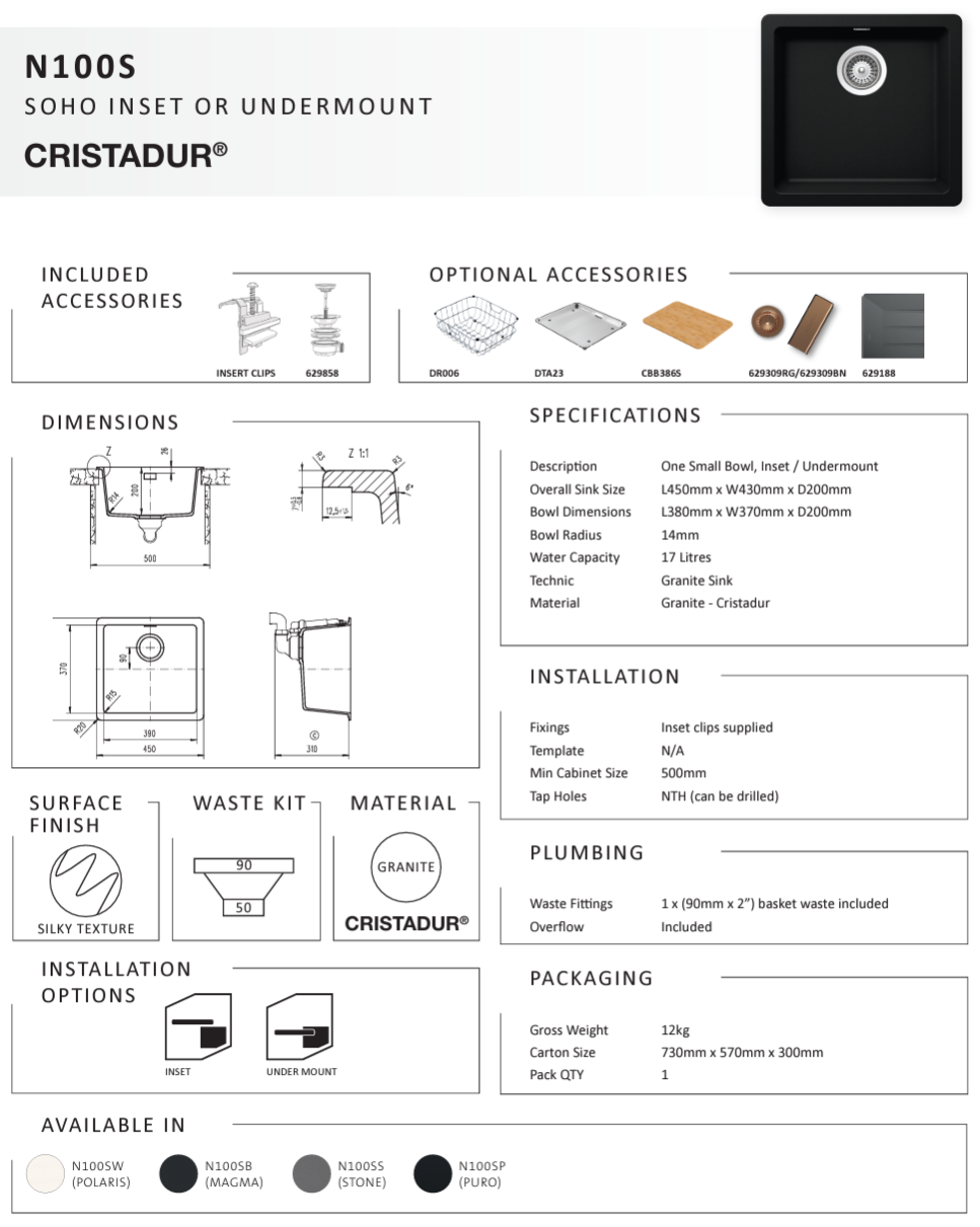 SOHO MAGMA SINGLE SMALL BOWL SINK