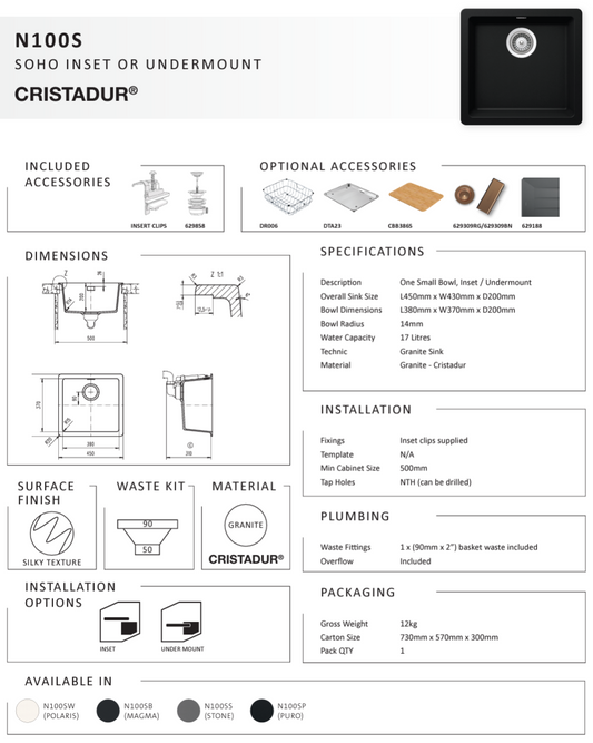 SOHO MAGMA SINGLE SMALL BOWL SINK