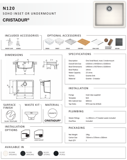 SOHO POLARIS SINGLE LARGE BOWL SINK