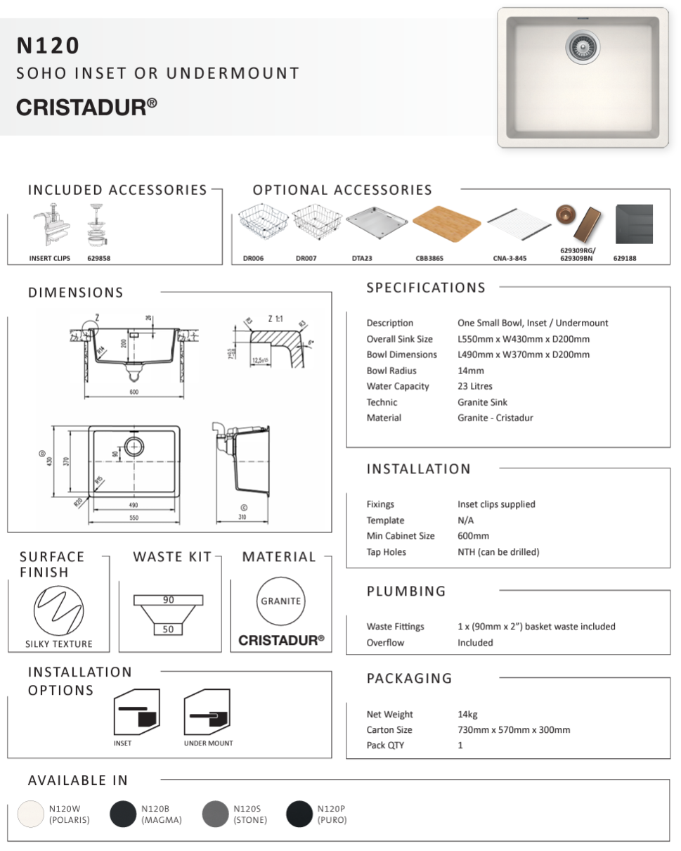 SOHO STONE SINGLE LARGE BOWL SINK
