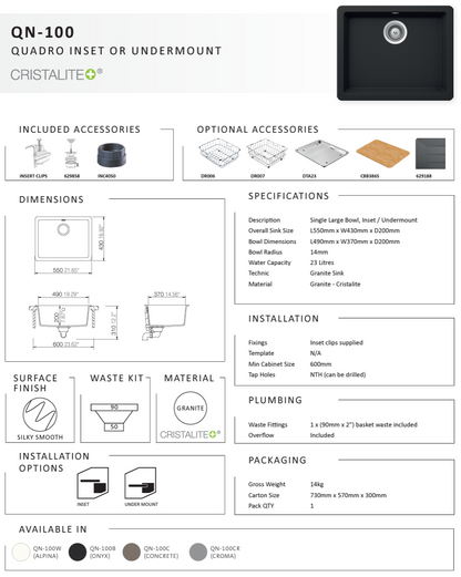 QUADRO ONYX LARGE SINGLE BOWL