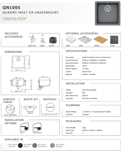 QUADRO ONYX SMALL SINGLE BOWL