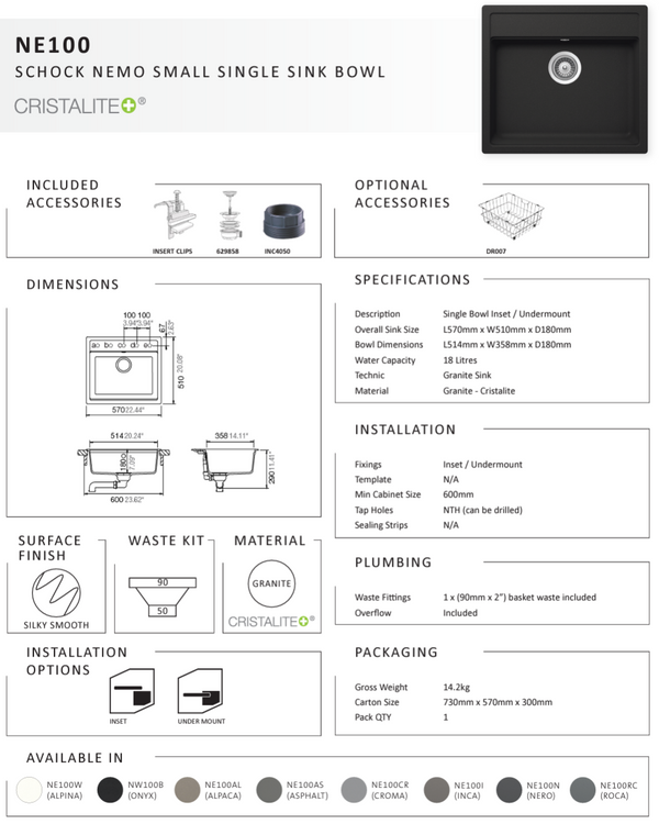 NEMO ONYX SINGLE BOWL SINK
