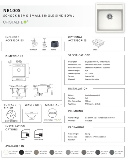NEMO ONYX SMALL SINGLE BOWL SINK