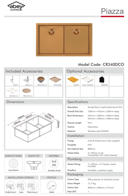 PIAZZA DBL BWL 758X445 + ACC - ARTISAN COPPER