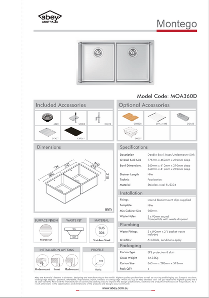 MONTEGO DOUBLE BOWL 450 X 775 + ACC