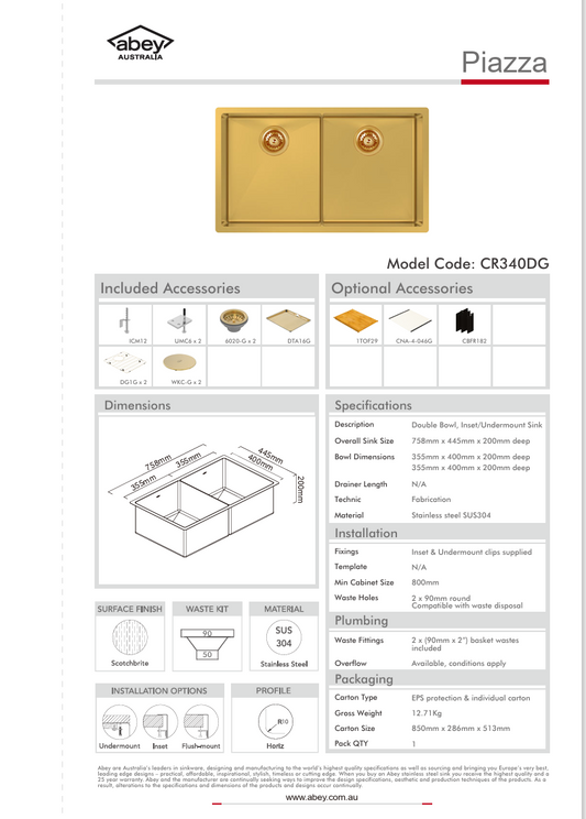 PIAZZA DBL BWL 758X445 + ACC - EUREKA GOLD