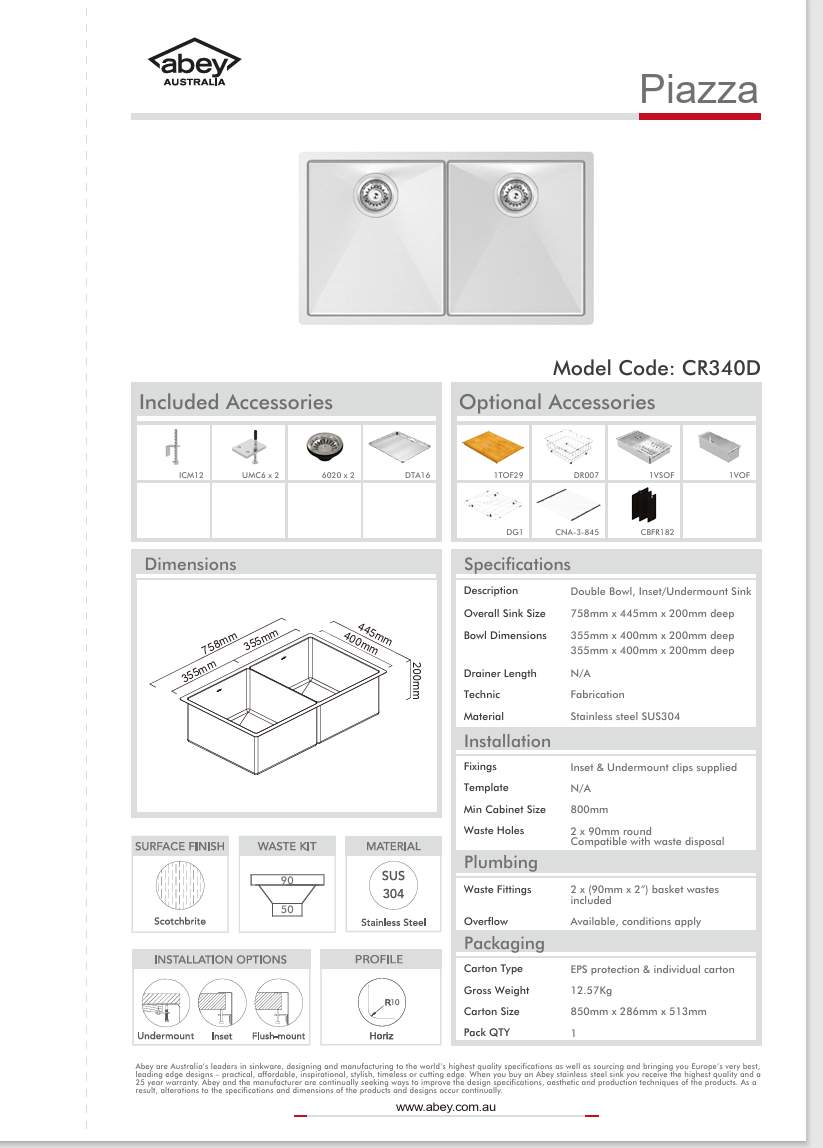 PIAZZA DOUBLE BOWL 758X445 + ACC