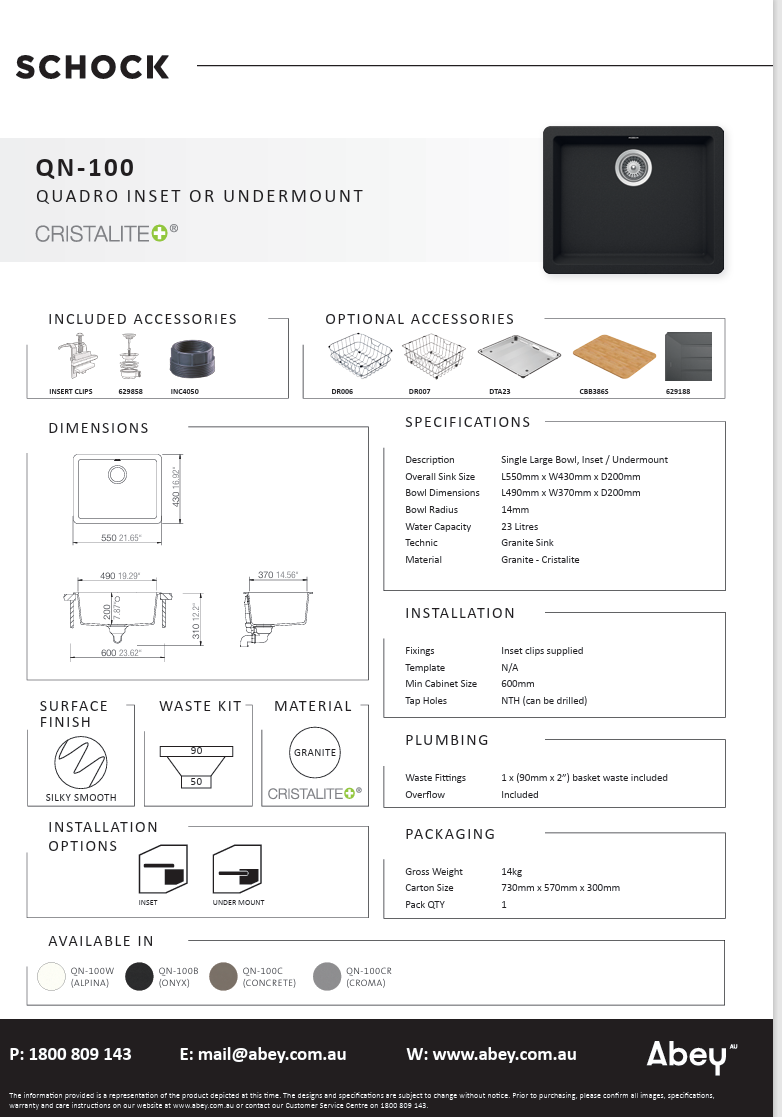 QUADRO CONCRETE LARGE SINGLE BOWL