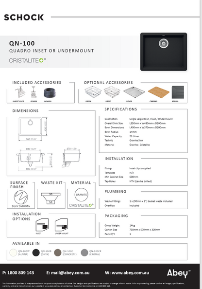 QUADRO CONCRETE LARGE SINGLE BOWL