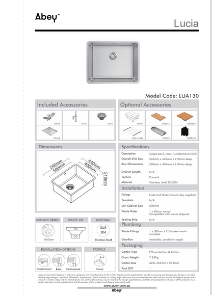 LUCIA SGL BOWL 540X440 + DTA16