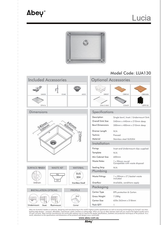 LUCIA SGL BOWL 540X440 + DTA16